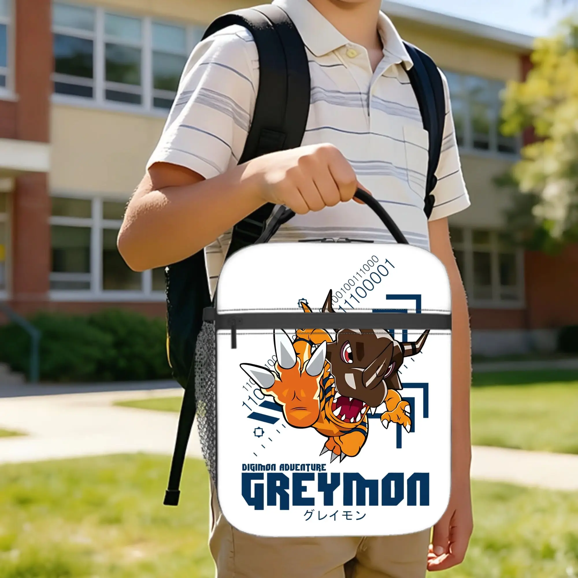 digimon adventure greymon Insulated Lunch Bags Thermal Bag Meal Container  High Capacity Tote Lunch Box Food Storage Bags School