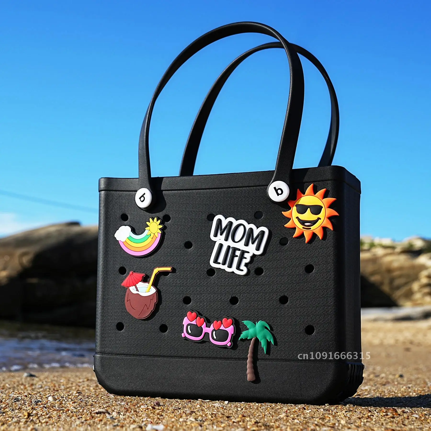 Solid Fashion Hole Durable Waterproof Beach Bag Fashion Rubber Handbag Beach Boat Swimming Sports Shopping Portable Eva Handbag