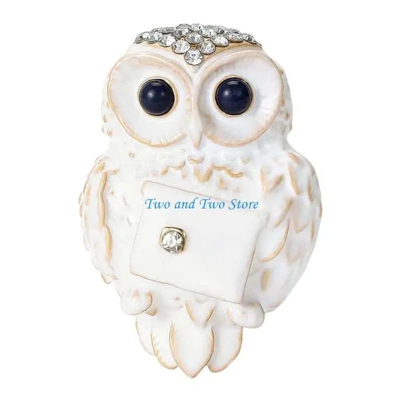 HX6F Enamel Mail Owl Pin Jewelry Zinc Alloy Corsage Lightweight Design Chest Pin Brooch For Outfits Gifting White Black