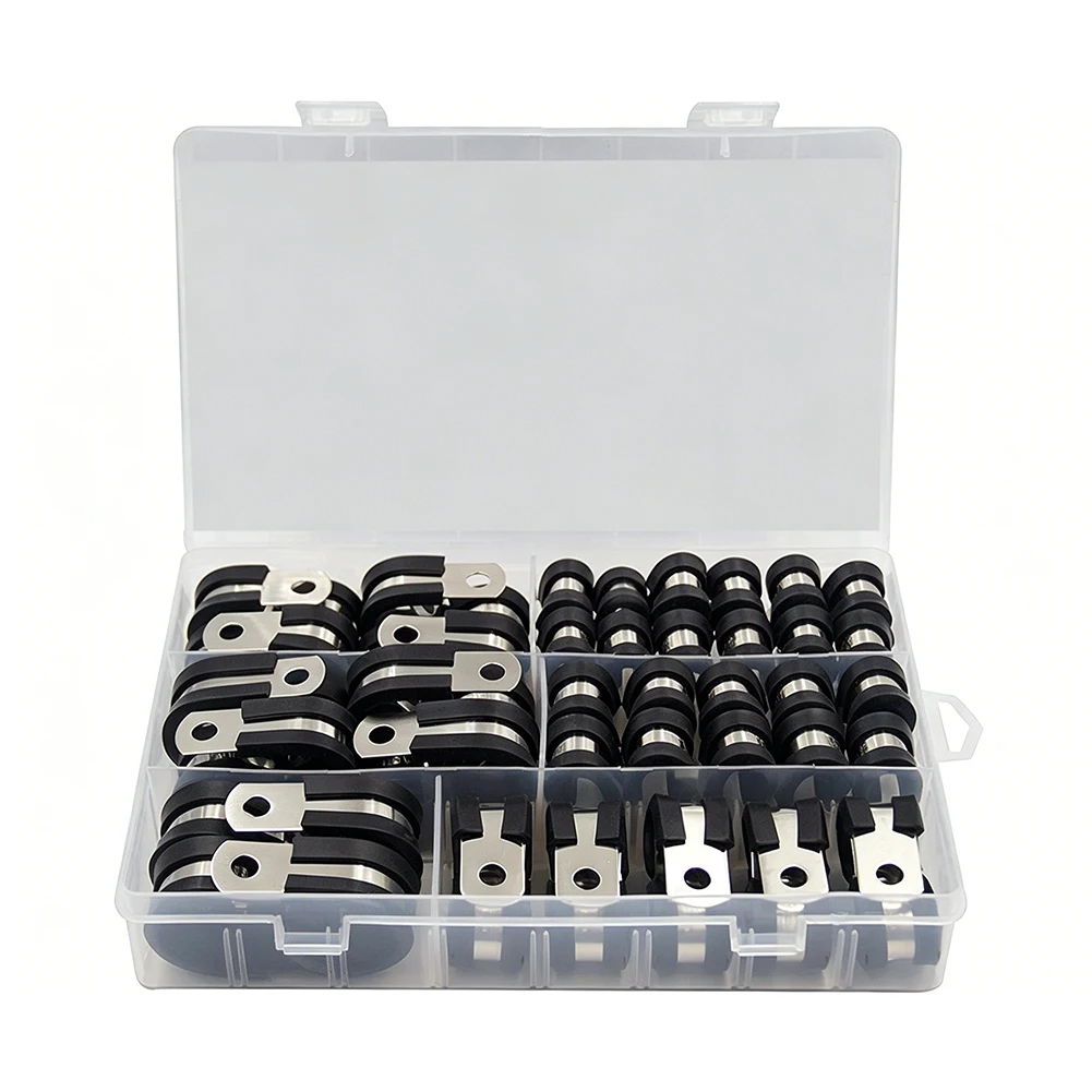 52 Piece Stainless Steel 304 R Clamps with Integrated Rubber Strip for Controlled Pressure Clamping Situations