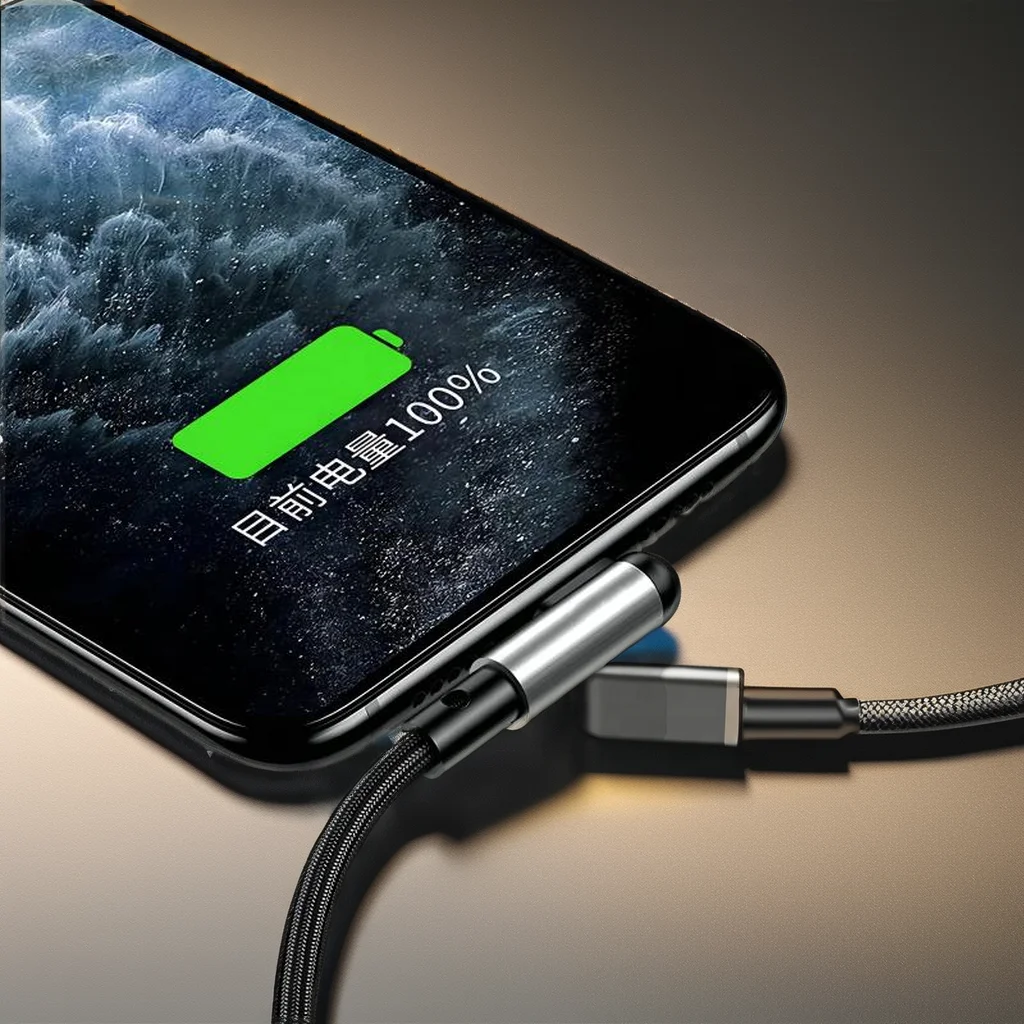 10個入り プレミアム品質 65W急速充電ケーブル ナイロン編み込みUSB to Type-Cデータケーブル 90度エルボーUSBサイドベンド充電ケーブル