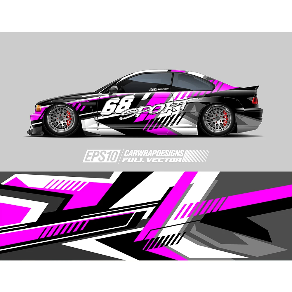 

Colorful Pink Racing Car Graphic Decal Full Body Racing Vinyl Wrap Car Full Wrap Sticker Decorative Car Decal Size 450cm*100cm