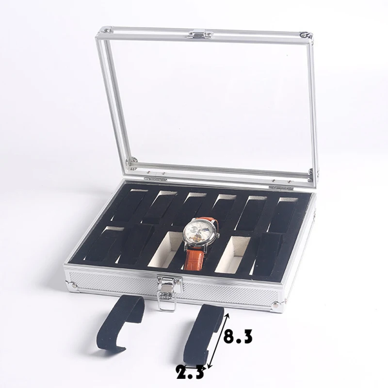 6/12 Grids Wrist Watch Display Box Case Holder Locked Jewelry Storage Organizer