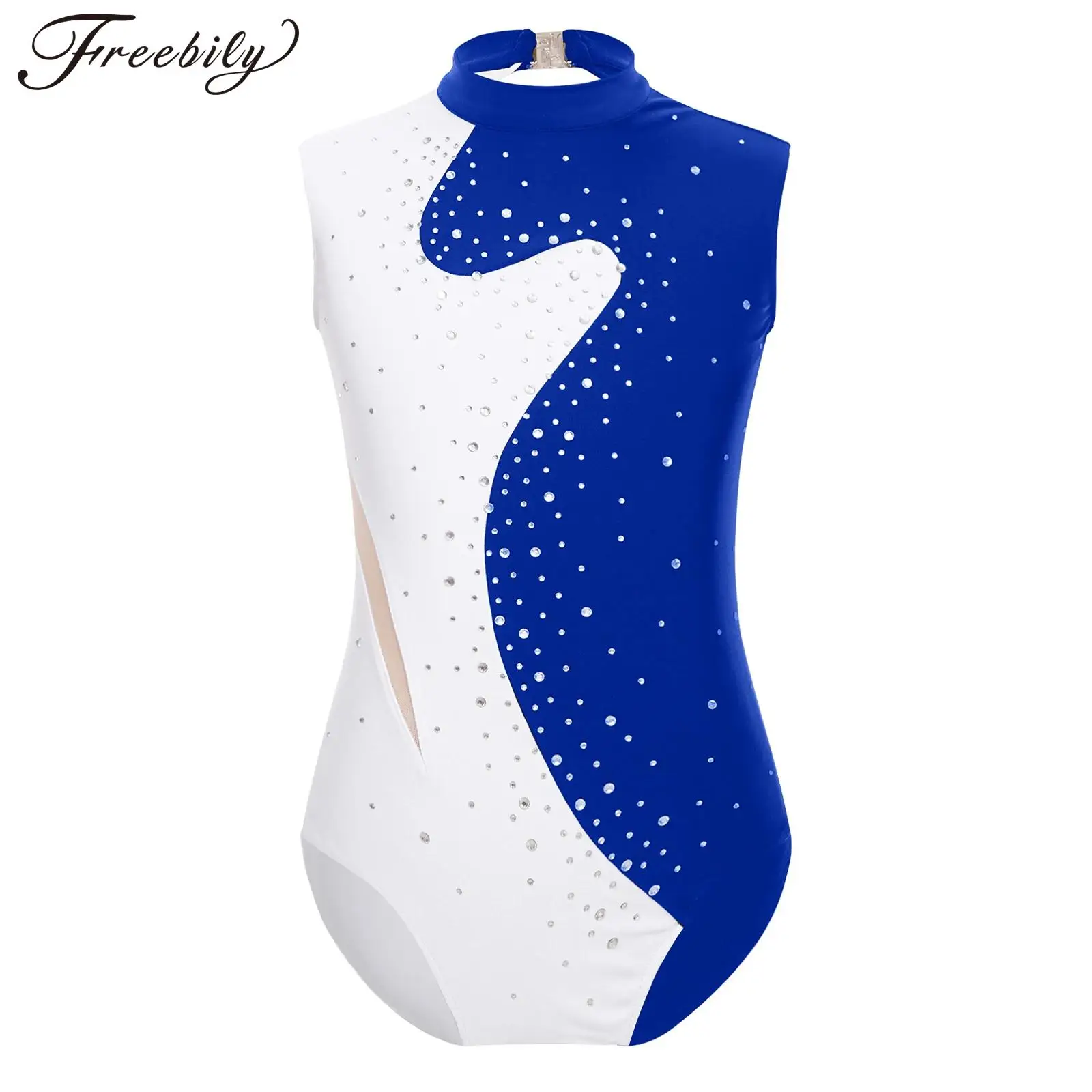 Tieners Balletdans Maillots Kinderen Ritmische Gymnastiek Jumpsuit Voor Meisjes Kinderen Mouwloze Glanzende Strass Skate Bodysuits