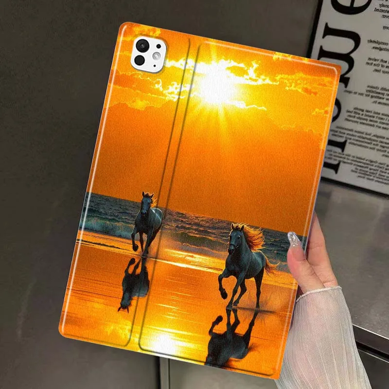 Sunset Seaside Running Horses For iPad Pro Air Mini 2 3 4 5 6 7 11th 10th 9th 8th 7th 10.2 9.7 10.5 10.9 12.9 Inch Tablet Case