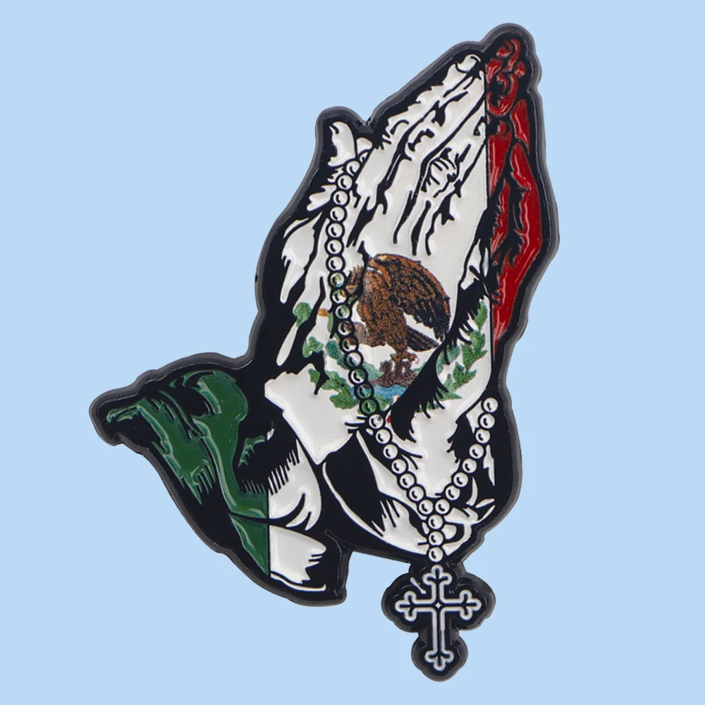 

Mexican Flag Prayer Hard Enamel Pins Woman Men Badge Backpack Collar Lapel Collection Jewelry