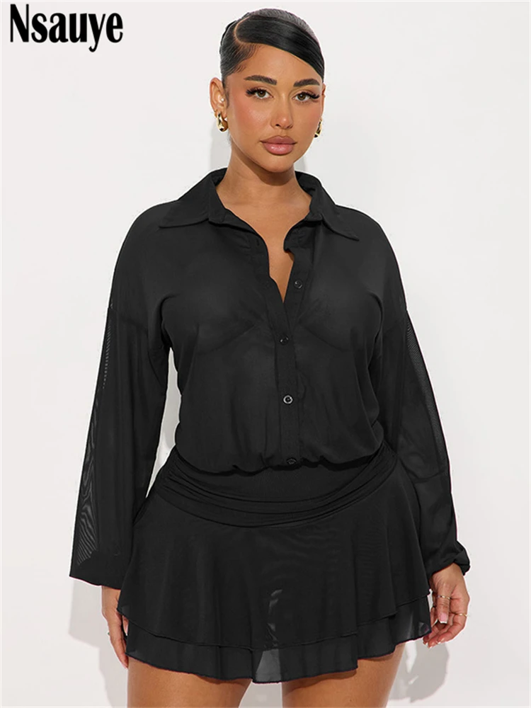 Nsauye New Fashion Elegante Mini Ruffles Sexy Night Club Camicetta Camicia Abito con scollo a V Inverno 2025 Abiti da sera per feste 2025