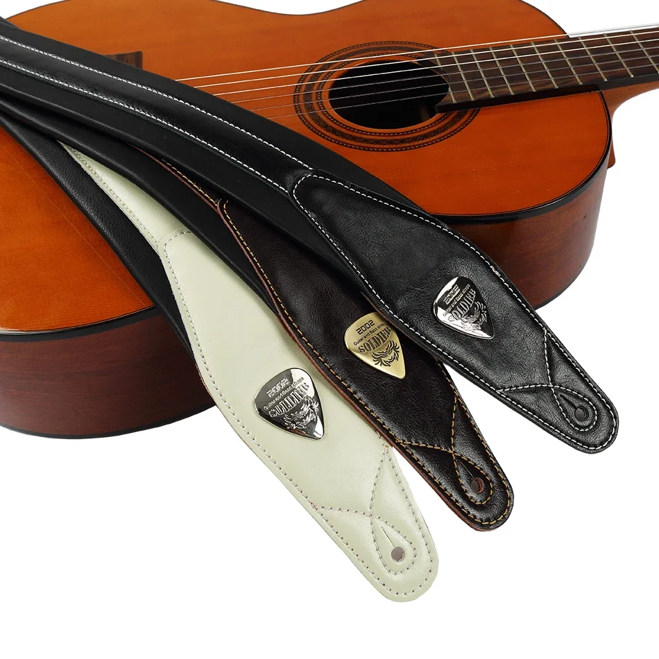 Soldier High-End Leather Padded Guitar Strap for Electric Acoustic Guitar Bass Adjustable Belt Black Browm White Color