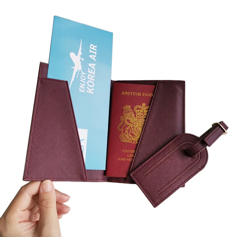 Saffiano pu leather passport clip minimalist travel ticket clip multifunctional passport holder luggage tag