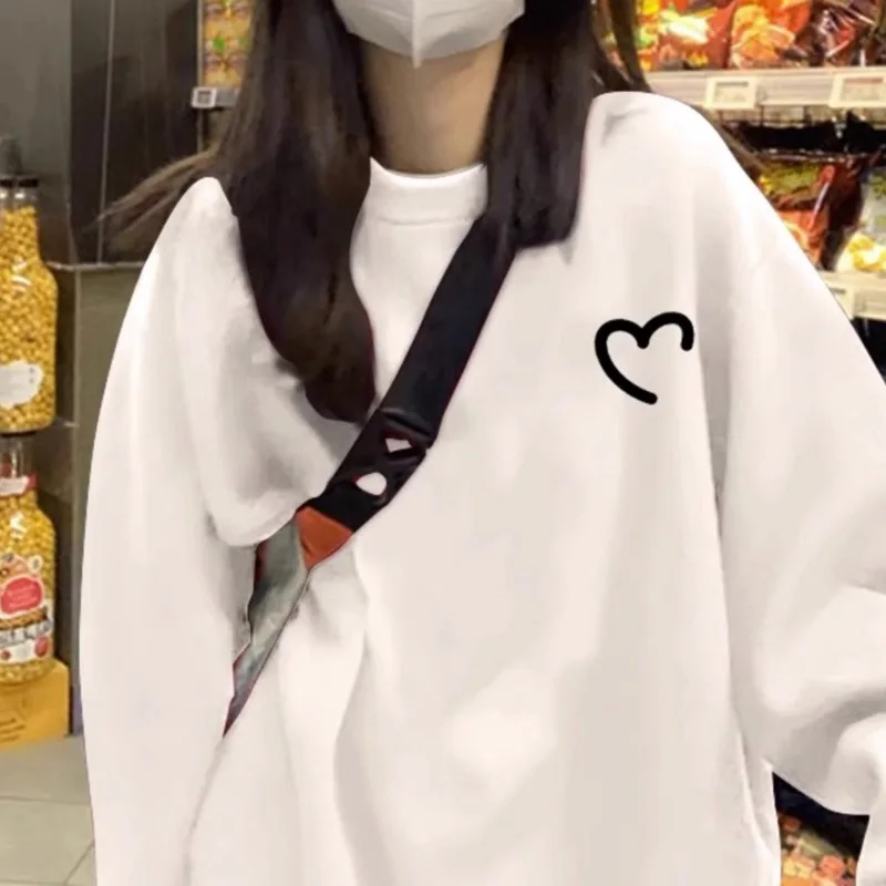 Sudadera con capucha informal holgada de terciopelo para mujer, abrigo de otoño e invierno, camisa básica de manga larga con cuello redondo en forma de corazón