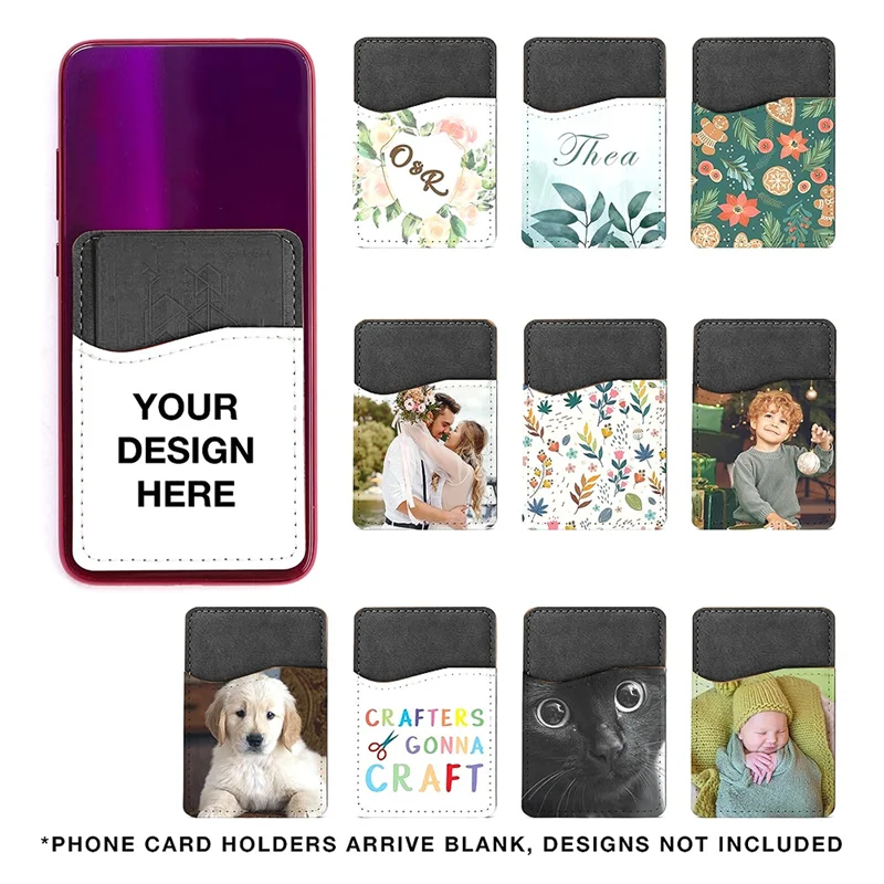 10 قطع من محفظة الهاتف الفراغات التسامي - حامل بطاقات من الجلد الصناعي لجزء الخلفي من عصا الهاتف، فراغات ذاتية الصنع لمشاريع الفينيل