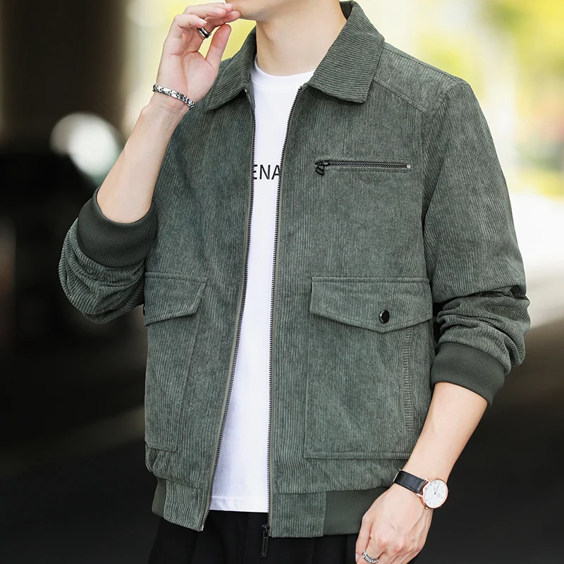 Trendy New Men's Casual Jacket Jacket Korean Version Trendy Light Corduroy Clothing Young and Middle-aged Lapel Coat