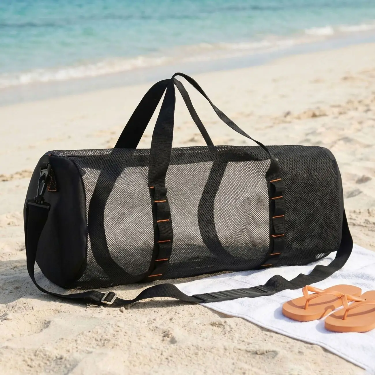 Foldable Mesh Duffle Bag Large Capacity Beach Travel Breathable Quick Dry Gym Yoga Swimming Tote with Adjustable Strap