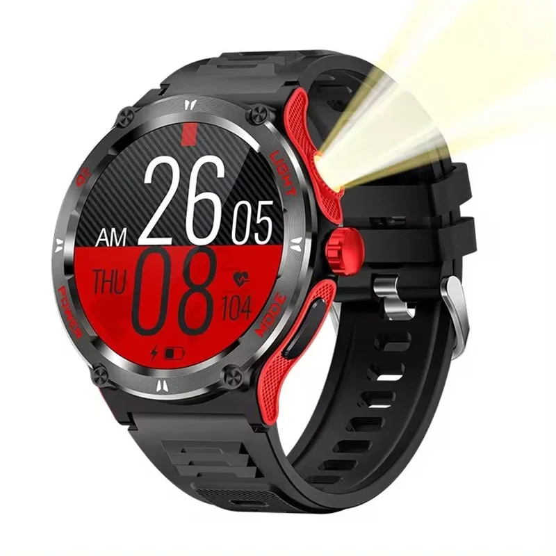 

Gaines Smart Watch KT76 Men Outdoor Sport LED Flashlight 3ATM Waterproof 1.53inch Large Screen Compass Bluetooth Call Smartwatch