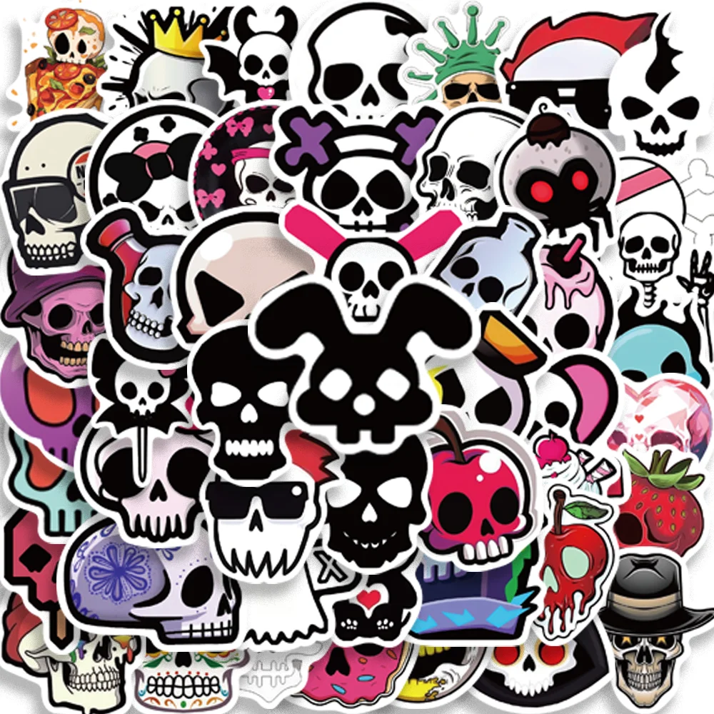 52Pcs Cartoon Skull Graffiti Stickers Guitar Notebook Suitcase Skateboard Helmet Creative DIY Hallows Waterproof Decals