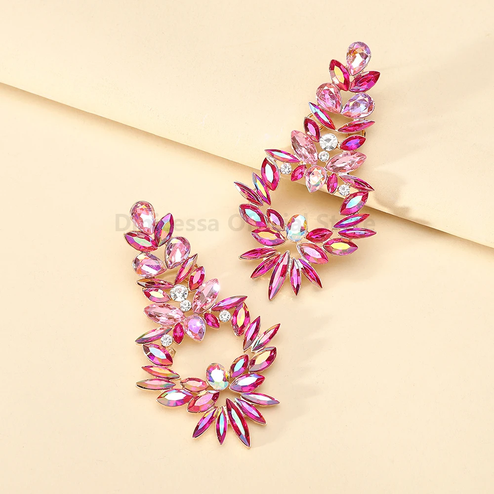 أقراط متدلية هندسية مثيرة للنساء ، متدلية مجوفة ، حجر راين ملون لامع ، مجوهرات أنيقة ، إكسسوارات فاخرة ، ديكور عصري