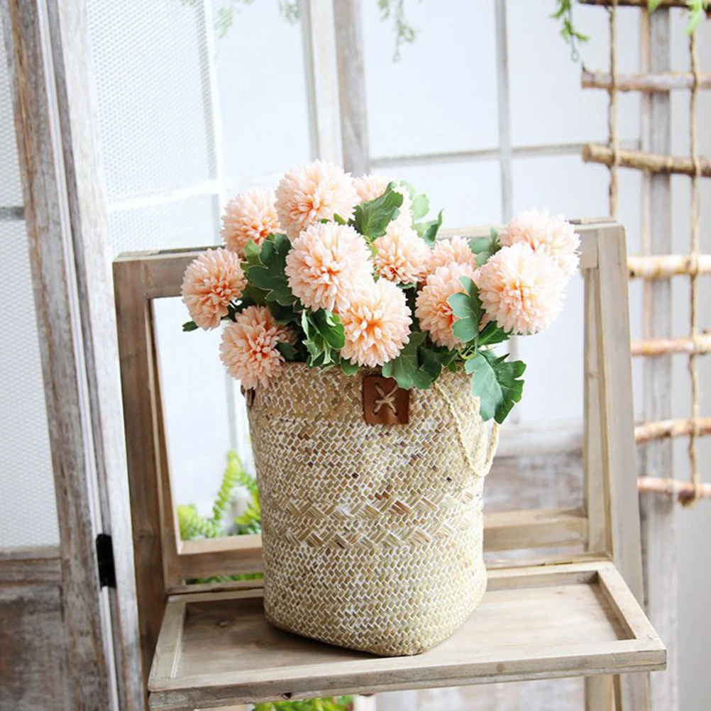 

Big White Seagrass Braided Basket Handmade Laundry Storage Box Flower Pot Woven Portable Desktop Basket Woven Flower Pot