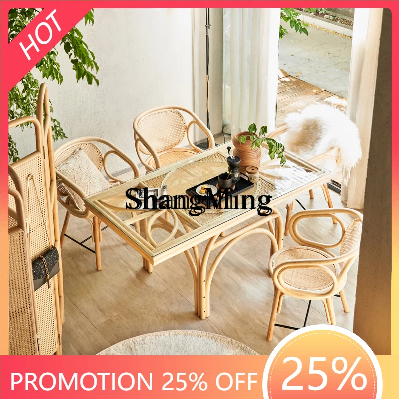 

CL rattan dining table creative homestay natural rattan dining table and chair combination