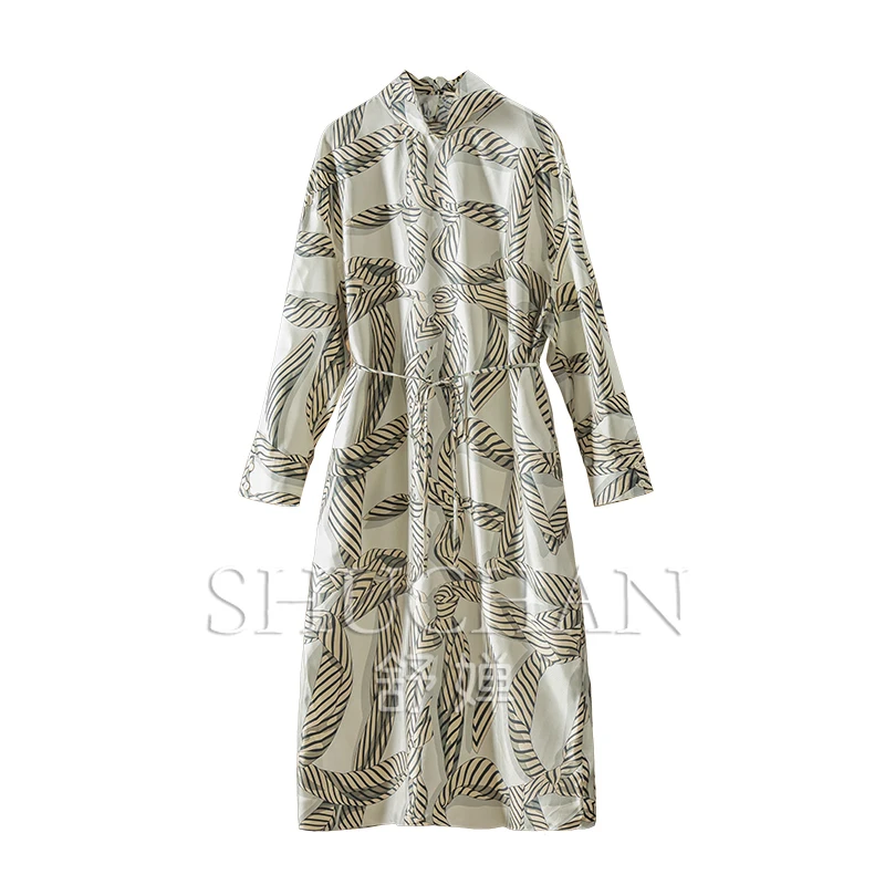 

2025 Early Spring Elegant Natural Silk Twill Printed Dress Women Long Dresses for Women Vestidos Elegantes Para Mujer