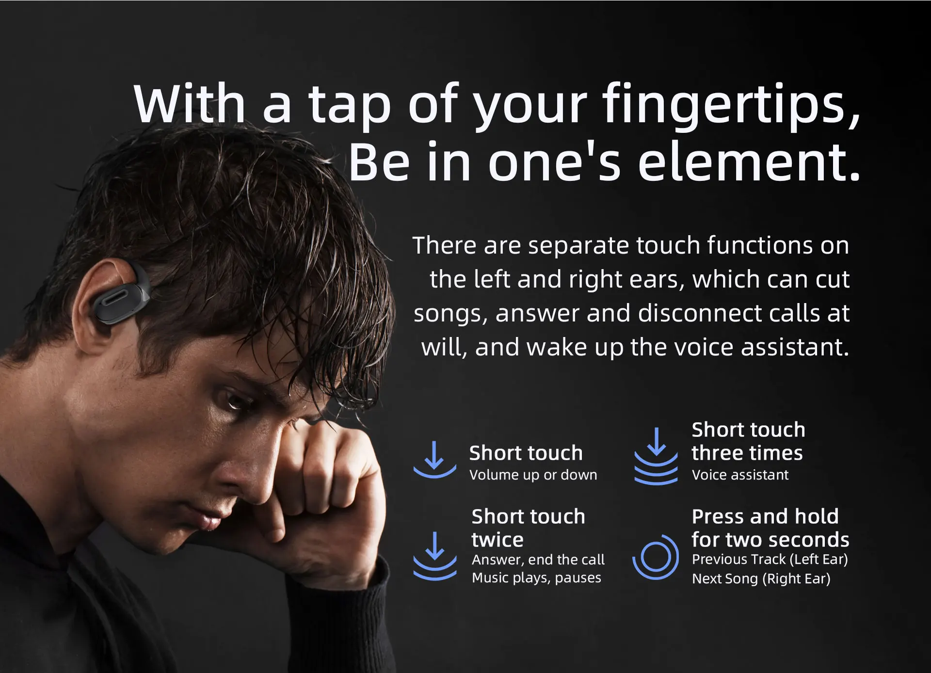 NORTH EDGE Open Ear Wireless Headset Active Noise Cancelling OWS Earbuds Bluetooth Hanging Headphones for Comfortable Wear