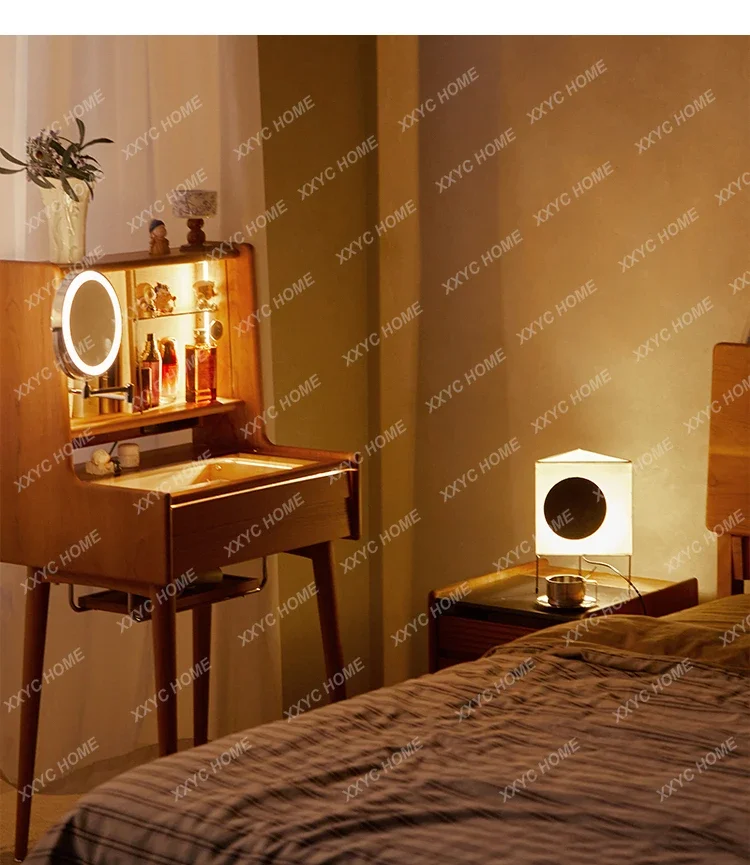 

HMJSmall apartment solid wood dresser narrow retro medieval cherry wood makeup table bedside table integrated