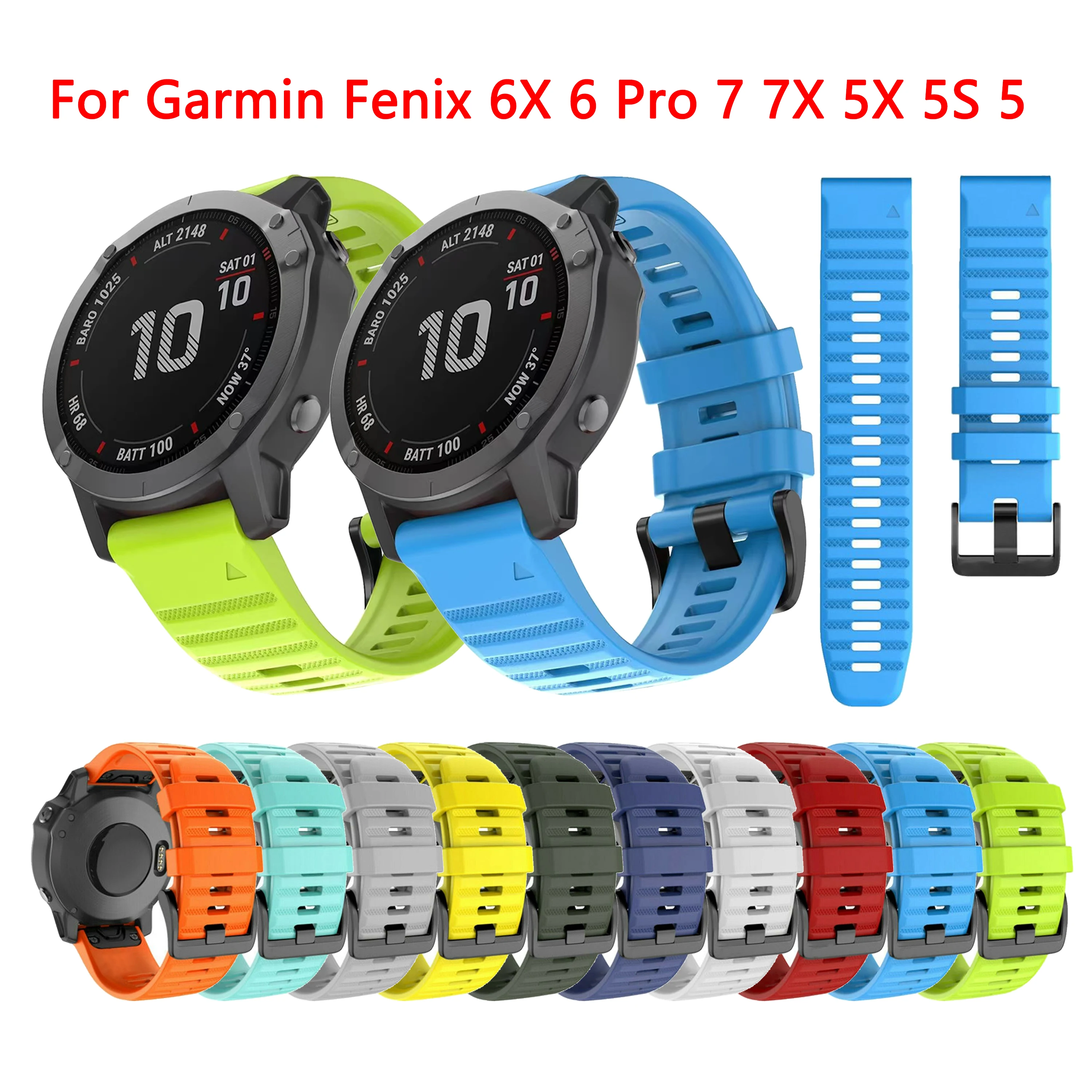 Bracelet en silicone QuickFit pour Garmin, 22mm, 20mm, 26mm, 6X, 6 Pro, 6S, 7X, 7S, 7, 5, 5S, 5X Plus, 945, 935