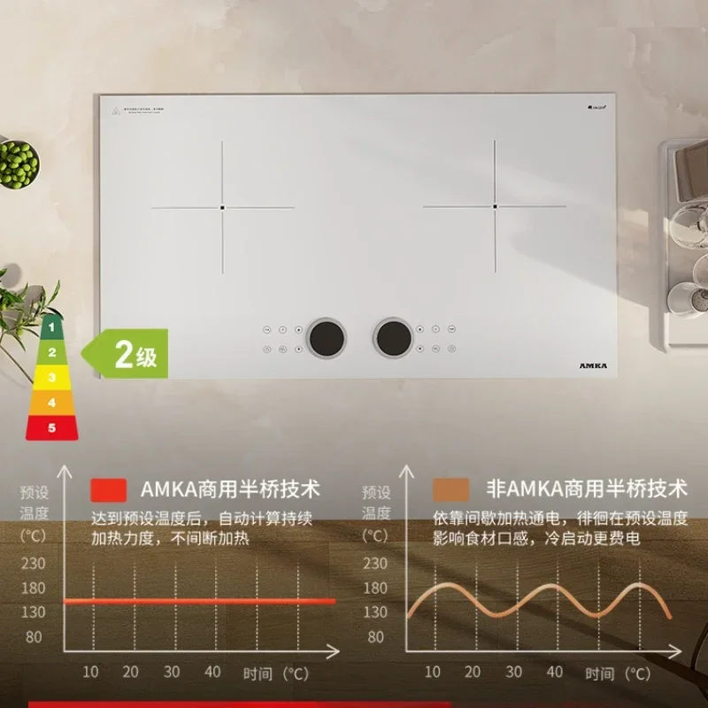 Zero degree white embedded induction cooker double stove household fully embedded ultra-thin double frequency conversion