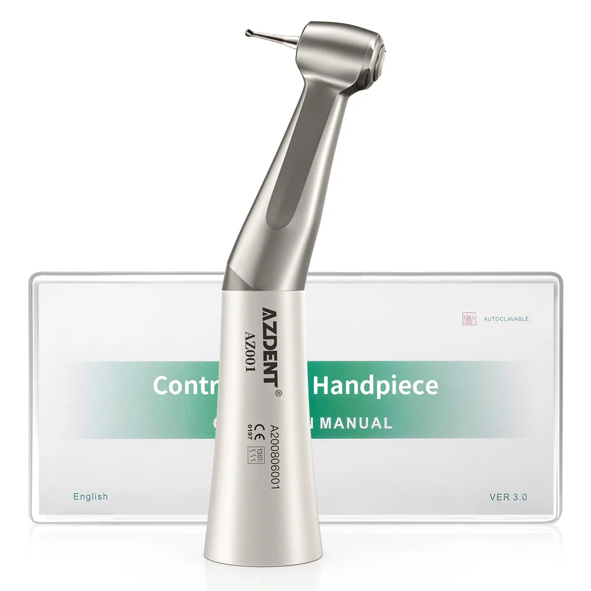 AZDENT Dental 1:1 Kontra-Winkelstück mit niedriger Drehzahl, passend für FG/CA 1,6/2,35 mm Bohrer, Druckknopf, externer Spray, Zahnmedizinisches Instrument – Detail 10