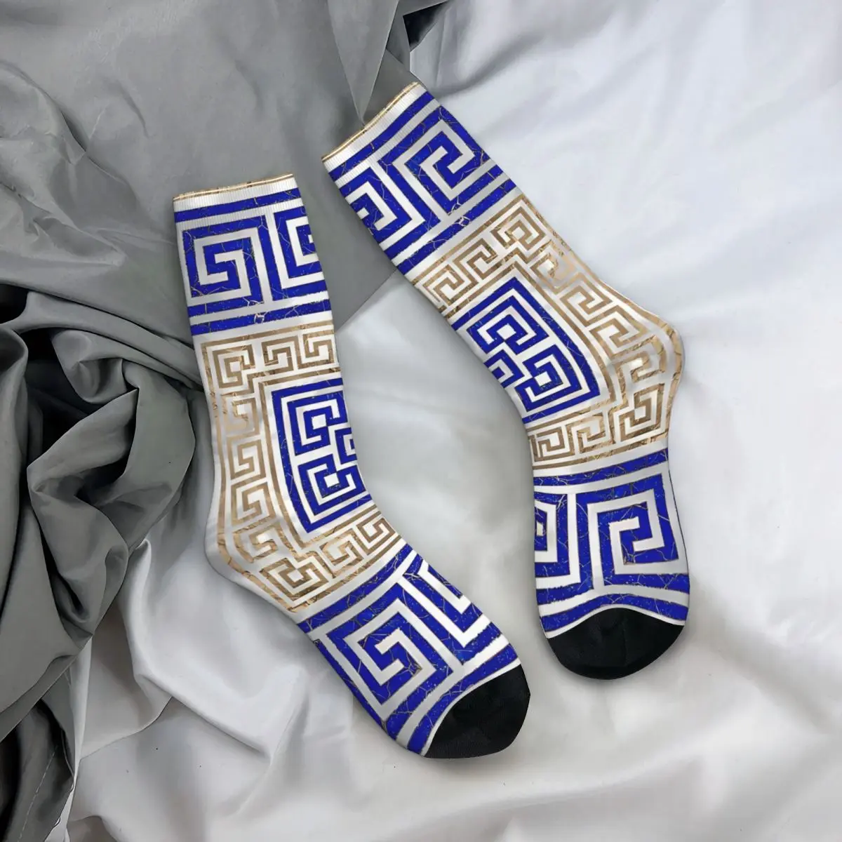 Lapis Lazuli And Gold Greek Key Ornament Meander Kawaii Socks Travel Cartoon Pattern Socks