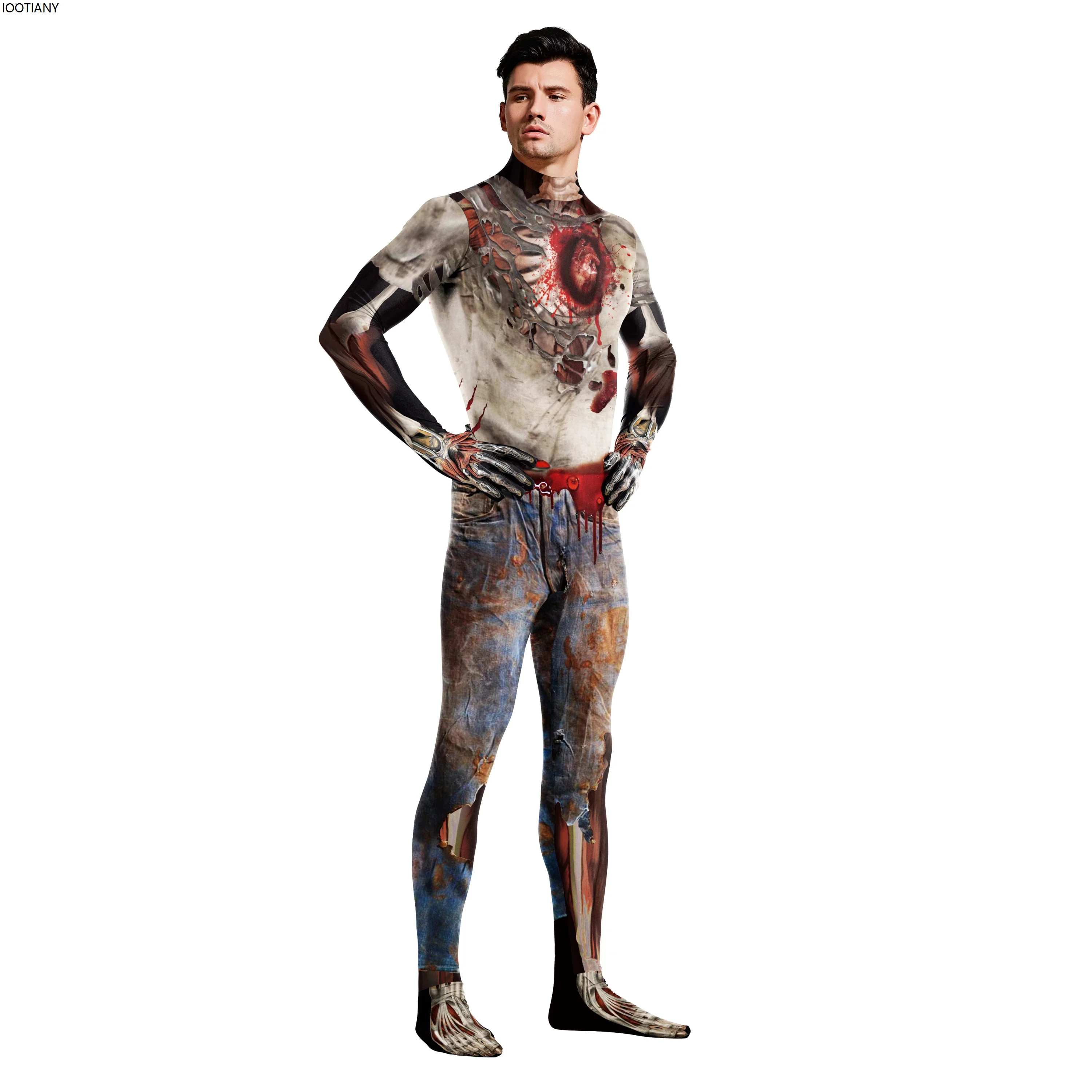 Zombie Cosplay Combinaison pour Hommes et Femmes, Halloween, Horror Party, Vampire Py Play, Couple Drum Suit, Festival Zentai Imbibé, Rave Catsuit, Nouveau