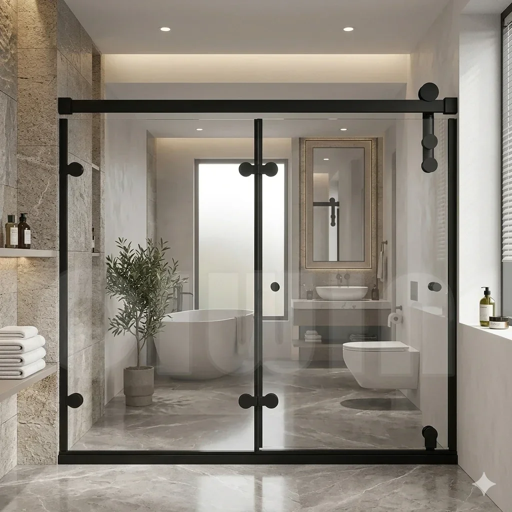 Frameless Fold & Slide Shower Door Hardware Kit Matte Black Frameless Glass System