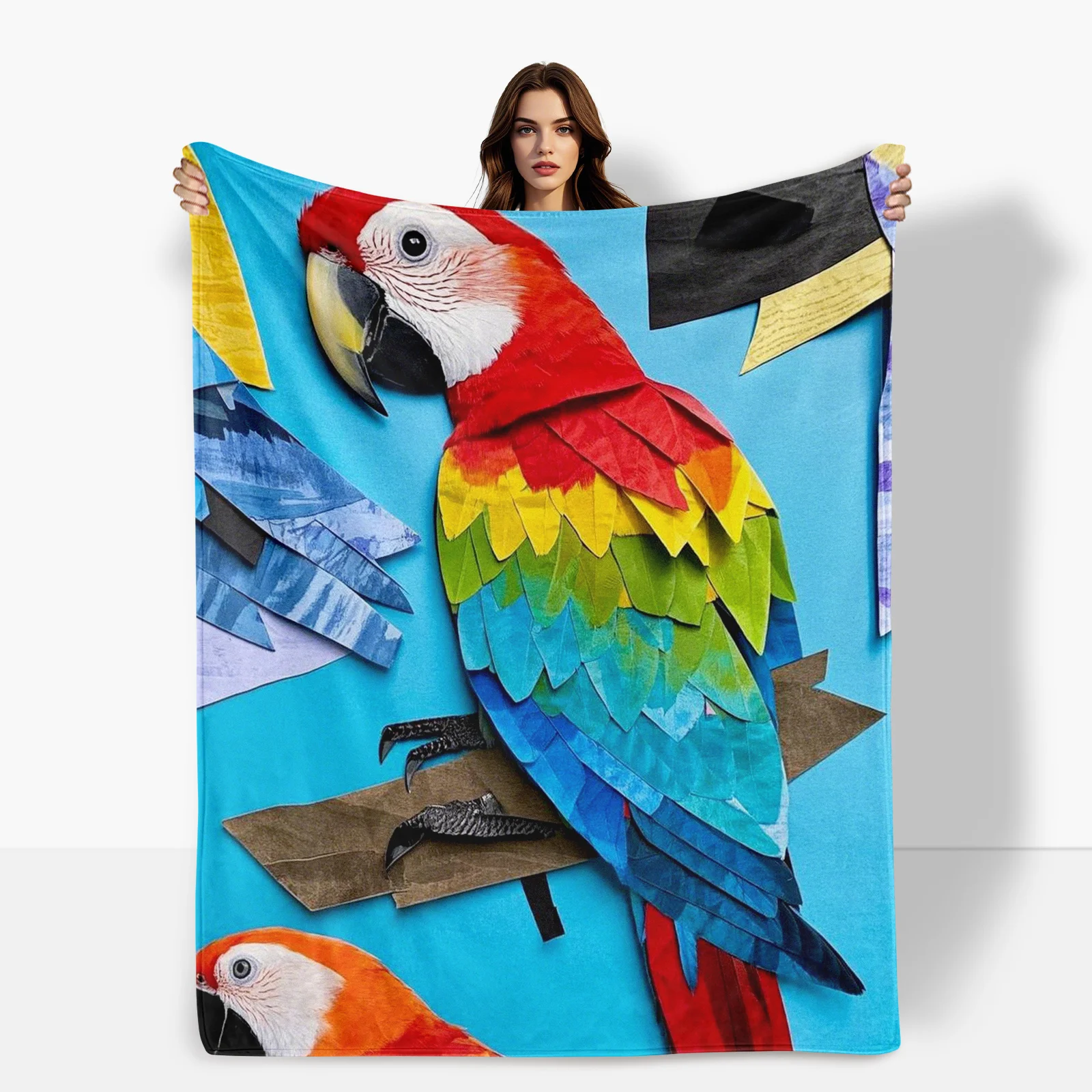 Beautifully Crafted Collage Art Macaw Theme Blanket Ideal For All Ages As A Gift