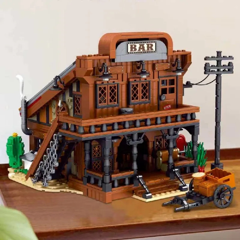 1834 قطعة كاوبوي تاون بار سلسلة الإضاءة المباني مجموعات مدينة مخزن العمارة وحدات بنة التجمع أطقم منمذجة هدية