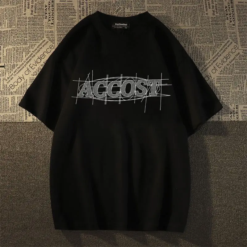 Camisetas de impressão gráfica unissex Harajuku, tops casuais soltos com pescoço o, camiseta manga curta, moda vintage de rua alta