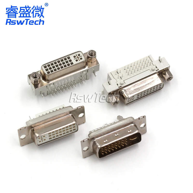 5PCS DVI24+5 Solder-wire Male/Female Header DVI-I Connector Bent Female-header 90-degree DVI Adapter Plug Terminal