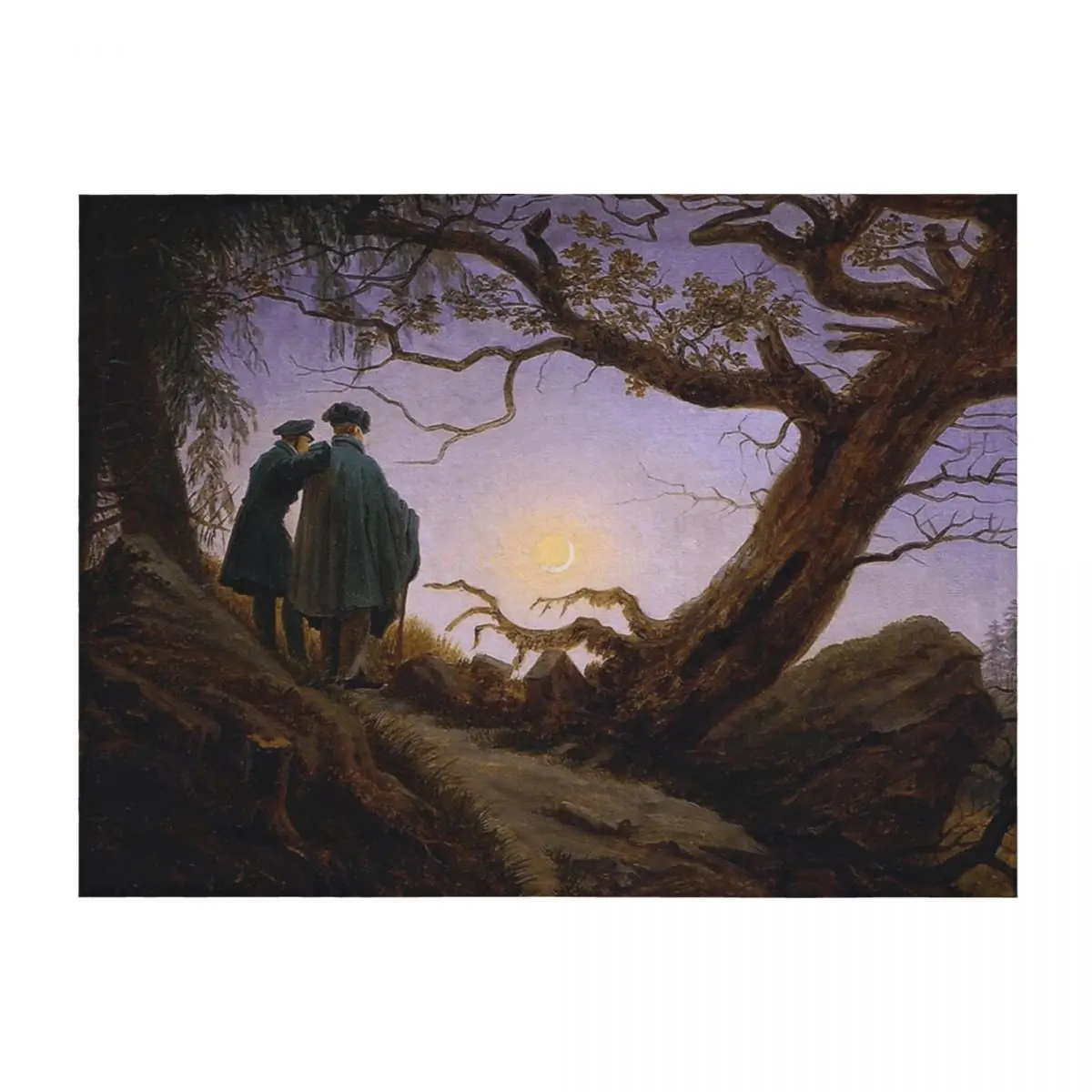 

Two Men contemplating the Moon, 1830 Throw Blanket Camping Soft Plush Plaid Tourist Summer Beddings Blankets