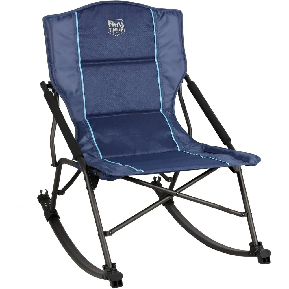 

Folding Rocking Camping Chair with Hard Armrests, Portable Outdoor Rocker for Patio, Garden, Lawn, Supports up to 250 lbs, Blue