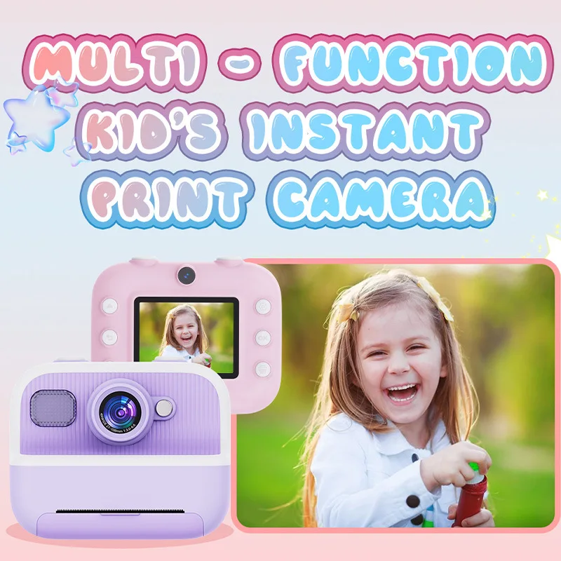 Children Cute Mini Instant Print Camera 2.4 HD Large Screen 1080P Video Digital Photo Camera Toy Photo Printing Camera Toy Gifts