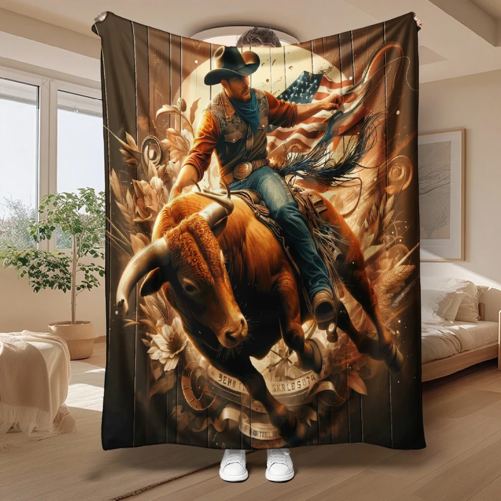 Rustic Western Cowboy Tapestry Throw Blanket Wall Hanging Americana Decor Rodeo Gift Men Masculine Country Style Home Decor Art