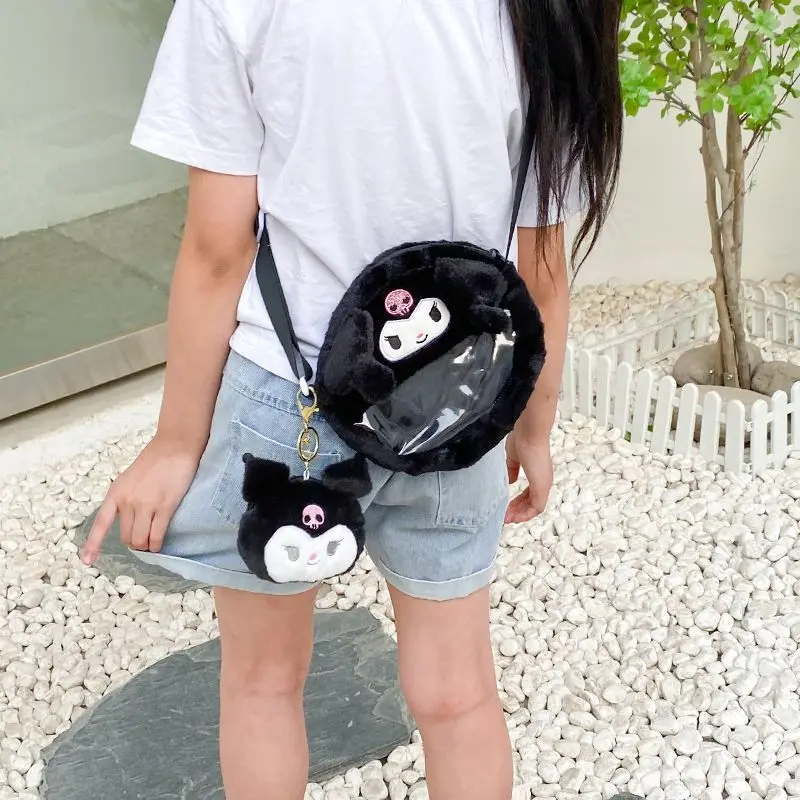 Sanrio Shoulder Bags Hello Kitty Cinnamoroll Plush Transparent Pvc Shoulder Bags Plush Bagpacks Kawaii Purse Woman Backpacks