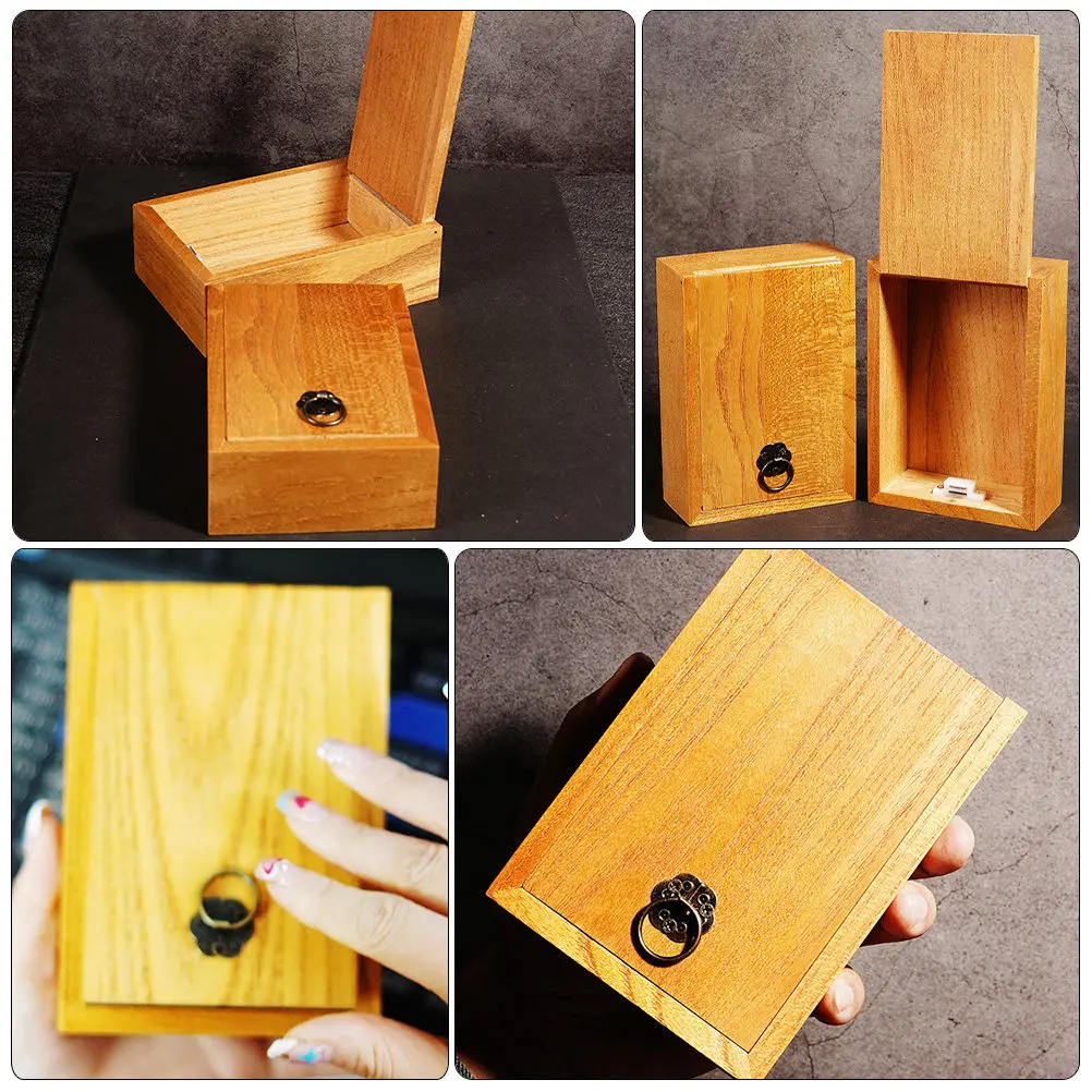 Small Wooden Storage Box Natural Solid Wood Keepsake Box Clamshell Lid Jewelry Watch Organizer Decorative Vintage Gift Packing