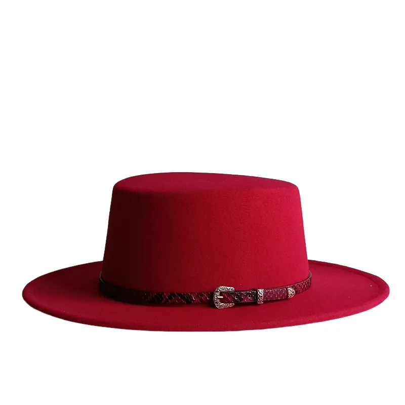 Red Fedora Flat Top Snakeskin Red Felt Hat Men's Jazz Flat Church Hat Women's Hat Men шляпа женская