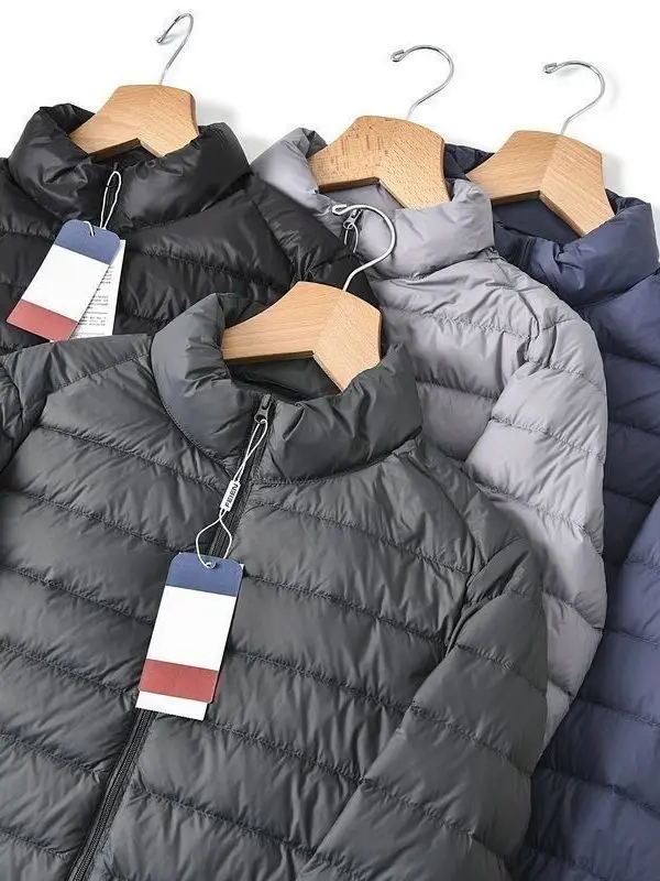 

Ультратонкое мужское пуховое хлопковое куртка, легкое модное молодежное пальто больших размеров, однотонное повседневное облегающее пальто