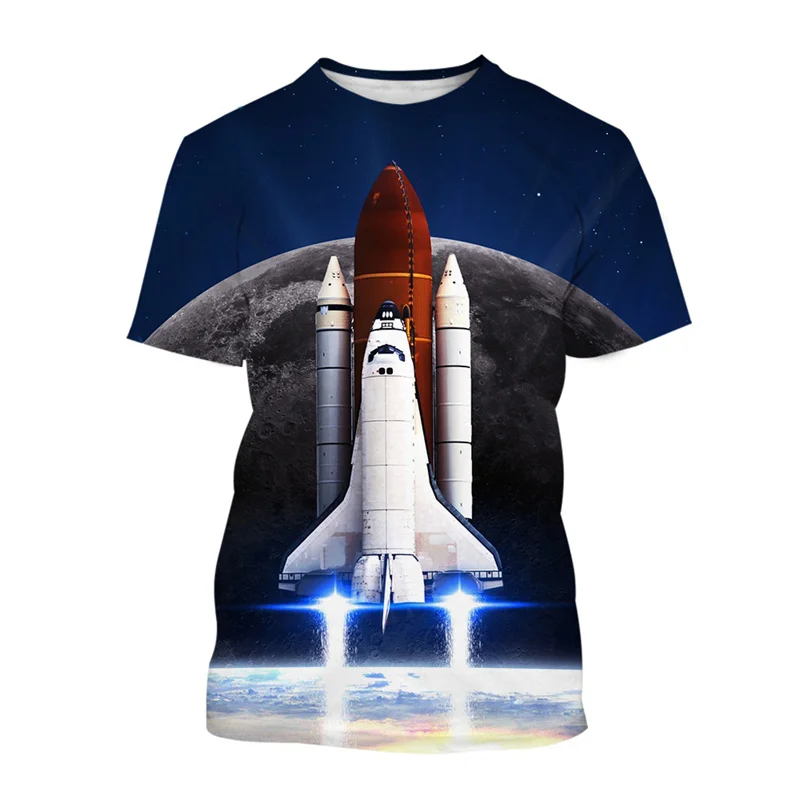 3D Printed Space Shuttle T-shirt For Men Personality Rocket Spacesuit Graphic T Shirt Street Summer Short Sleeves Children Tees