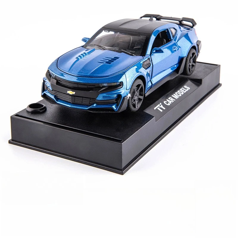 Scale 1/32 Camaro Toys Model Car Alloy Metal Diecast With 4 Door Opened Sound Light Pull Back Vehicle for Boy Gift Collection