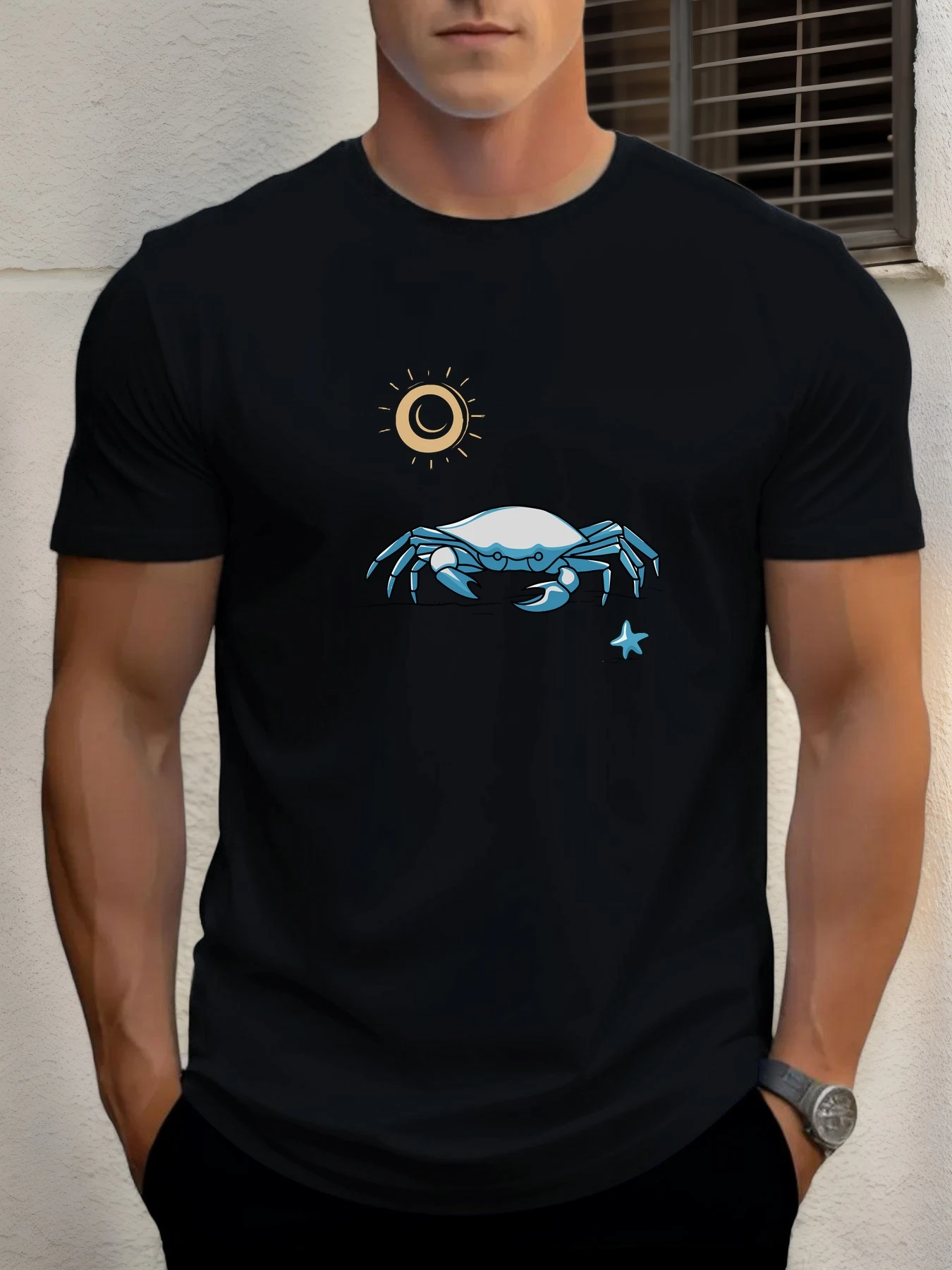 

T Shirt For Men Crab 100% Cotton Graphic Printing Summer Round Neck T-Shirt Casual Breathable Street Style Daily Top