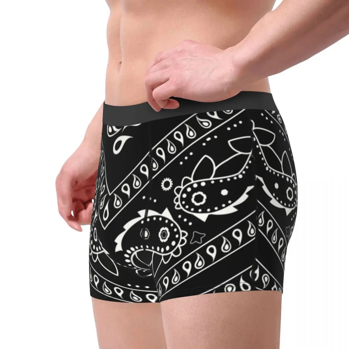 Black Bandana Pattern Underwear Men Sexy Printed Custom Paisley Style Boxer Shorts Panties