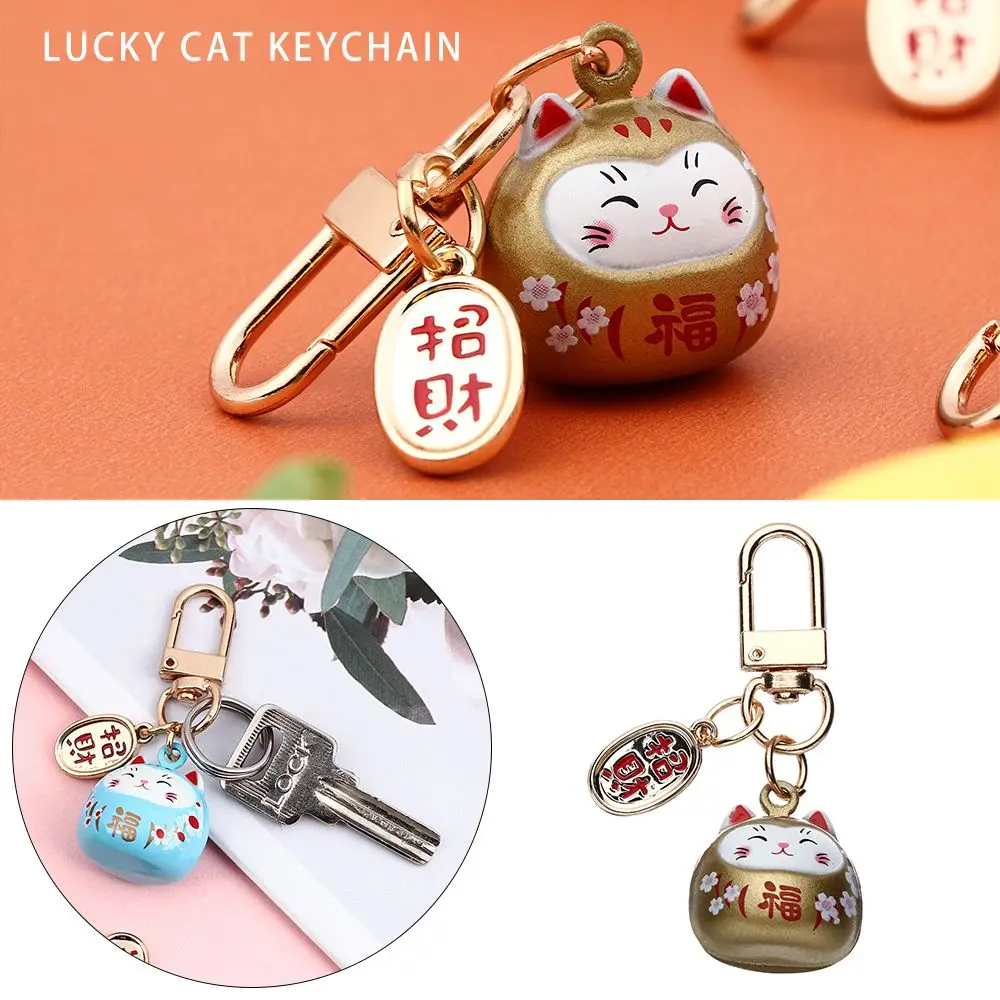 Japanese Cute Lucky Cat Keychains Cartoon Lucky Cat Key Chains Car Bag Charm Ornaments Pendant Keyring Couple Gift