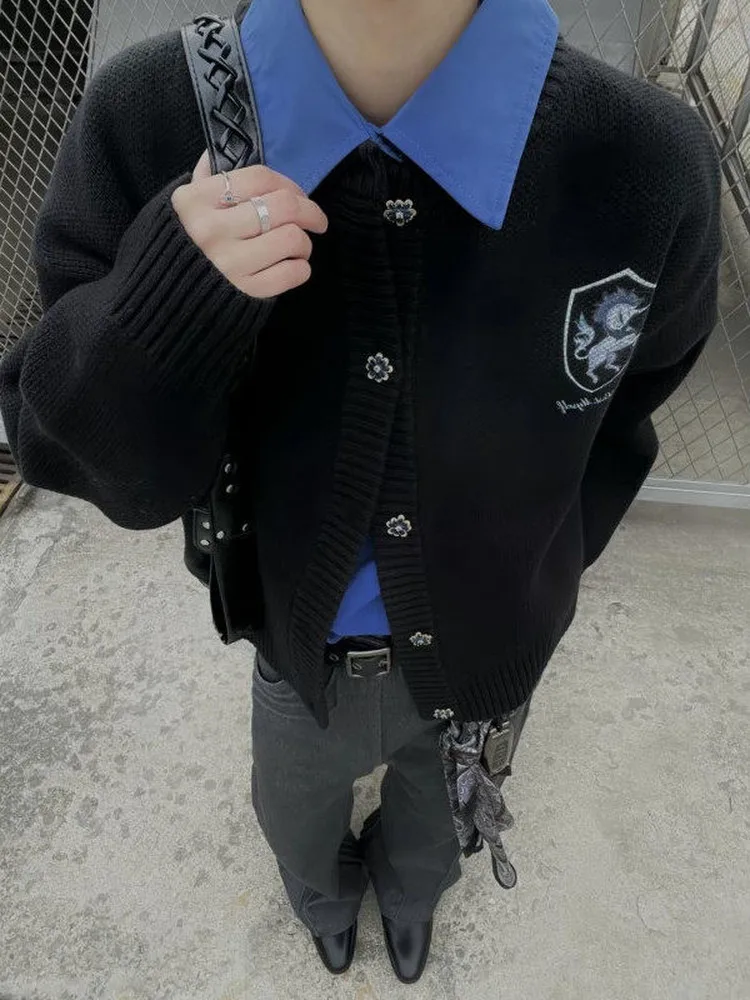 

Ретро-кардиган в американском уличном стиле для мужчин и женщин, вязаный, на пуговицах, с дизайном Cleanfit, модный, с длинными рукавами