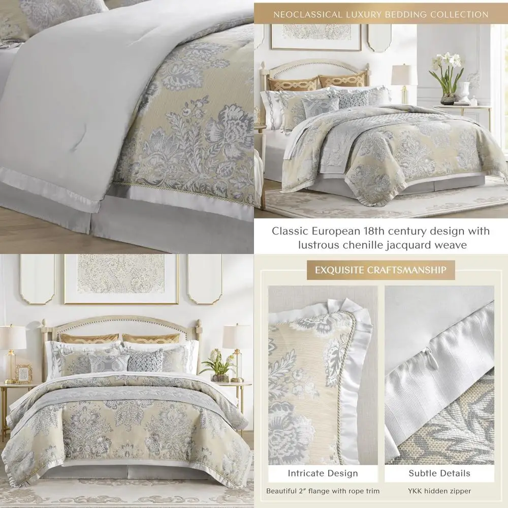 

Комплект постельного белья King-Size из шенилла с медальонным узором, увеличенный размер, 2 наволочки и юбка для кровати, бежевый, 4 предмета